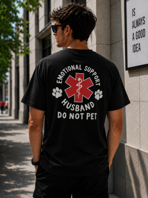 Emotional Support Husband Do Not Pet Shirt, Funny Husband Humor T-Shirt/Sweatshirt/Hoodie, Sarcastic Medical Alert Graphic Tee, Funny Marriage Joke Outfit, Pet Lover Couple Gift for Women and Men - HUNTWEAR SHOP